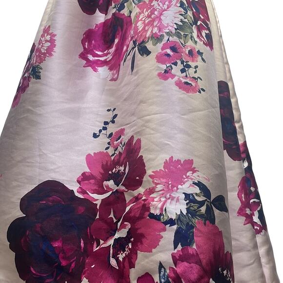 Nights By Teeze Me Strappy Velour Top Floral Bottom Gown Dress Navy Pinks 5/6 - Picture 13 of 16